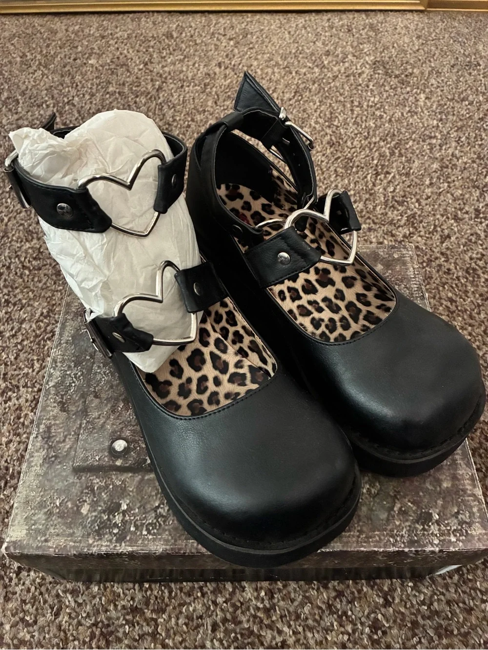 Demonia Black Platform Mary Jane Shoes with Buckle Straps